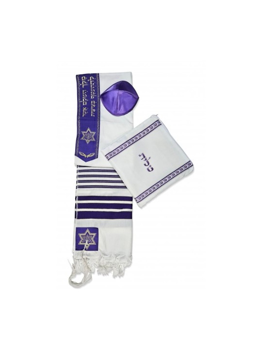 Ateret Ensemble de Talit Violet en Acrylique Menorah Étoile de D... | Talits modernes