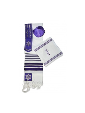 Ateret Ensemble de Talit Violet en Acrylique Menorah Étoile de D... | Talits modernes