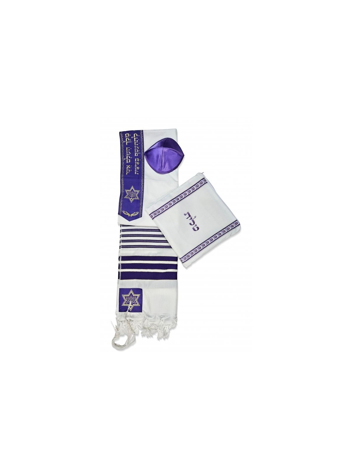 Ateret Ensemble de Talit Violet en Acrylique Menorah Étoile de D... | Talits modernes