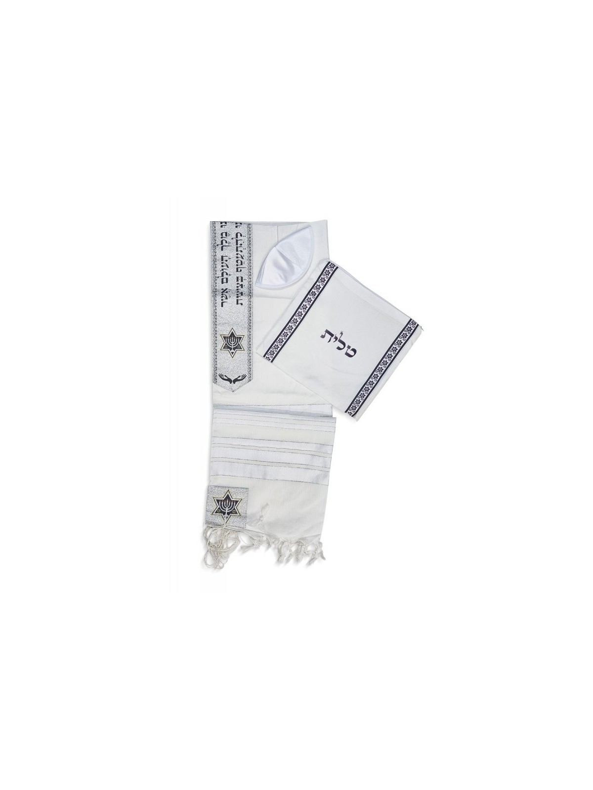 Ateret Ensemble de Talit en Acrylique Rayures Blanches et Argent... | Talits modernes