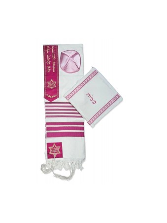 Ateret Acrylic Tallit Set Pink Stripes ... | Women Tallit Prayer Shawl