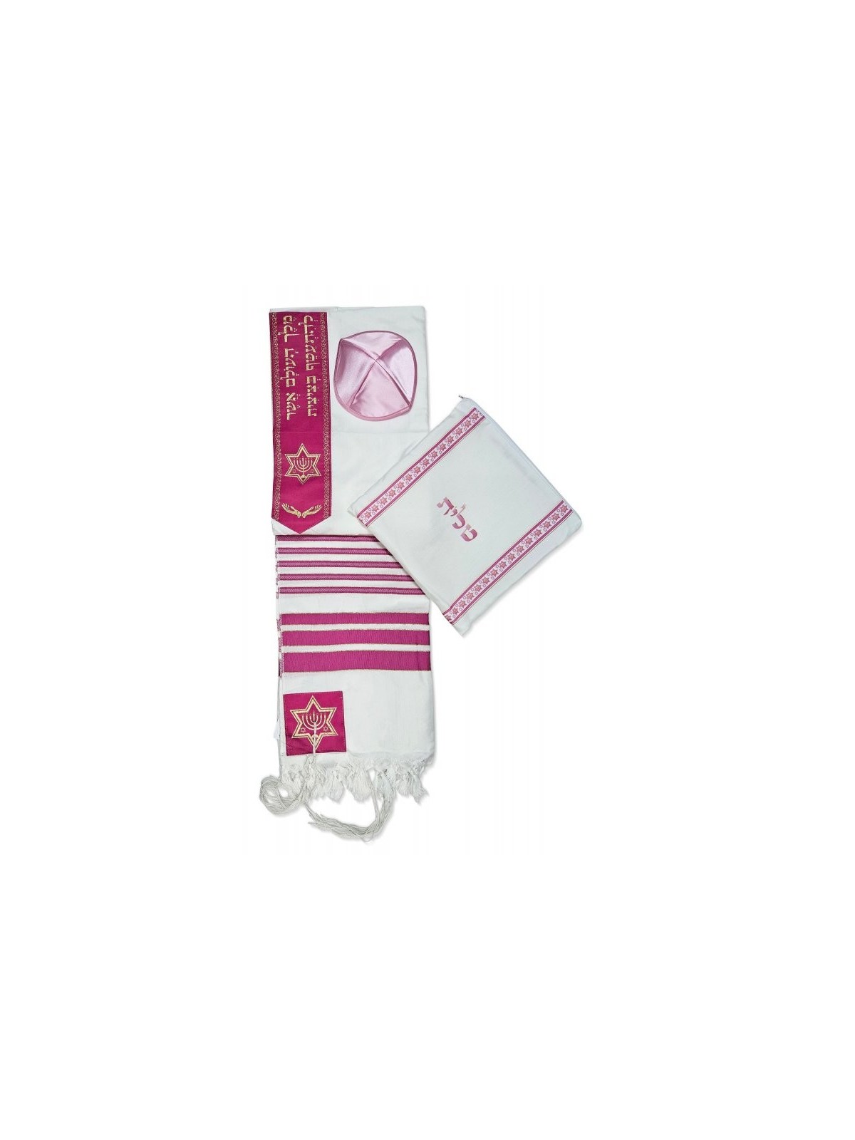 Ensemble de talit en acrylique Ateret à rayures roses... | Châle de prière Talit pour femmes