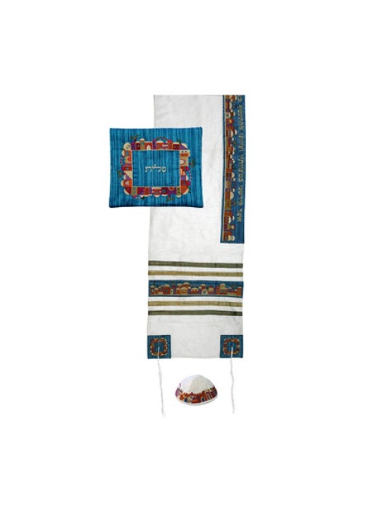 Ensemble de talit en polysoie blanc Yair Emanuel Em... | Cadeau juif d'Israël