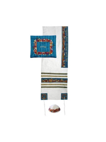 Ensemble de talit en polysoie blanc Yair Emanuel Em... | Cadeau juif d'Israël