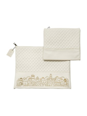 Talit et Tefillin en faux cuir blanc cassé... | Sacs Talit et Téfilines