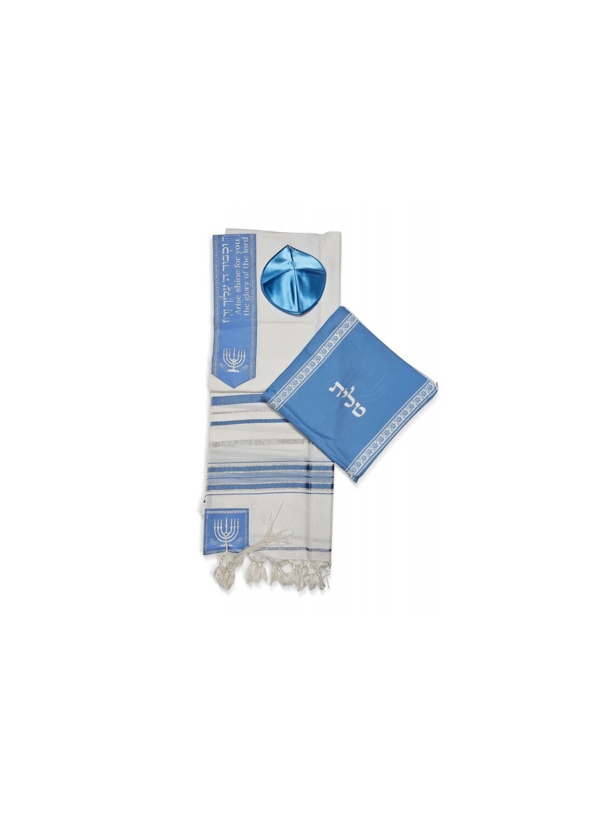 Ateret Ensemble de Talit Acrylique Motif Menorah et Bible... | Talits modernes