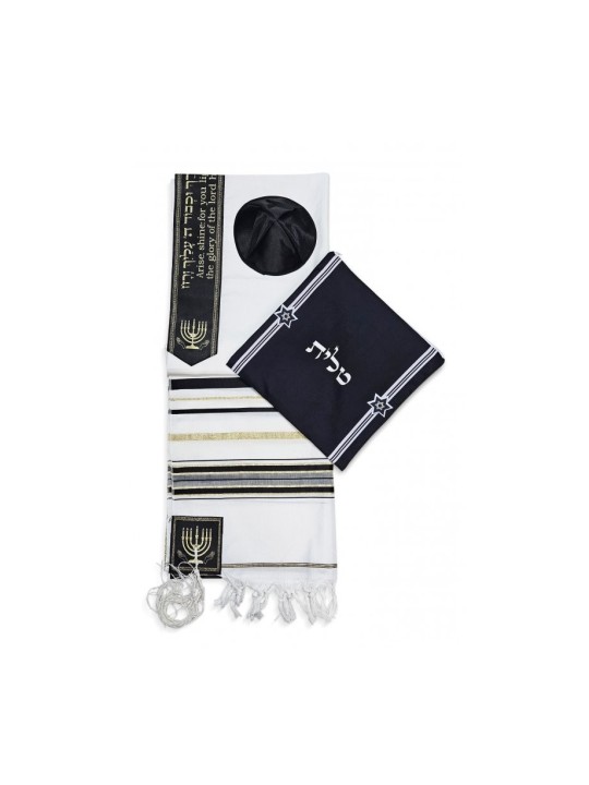 Ateret Acrylic Tallit Set Menorah Motif and Bible ... | Modern Tallits