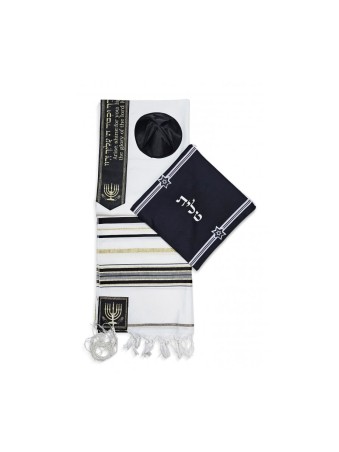 Ateret Ensemble de Talit Acrylique Motif Menorah et Bible... | Talits modernes