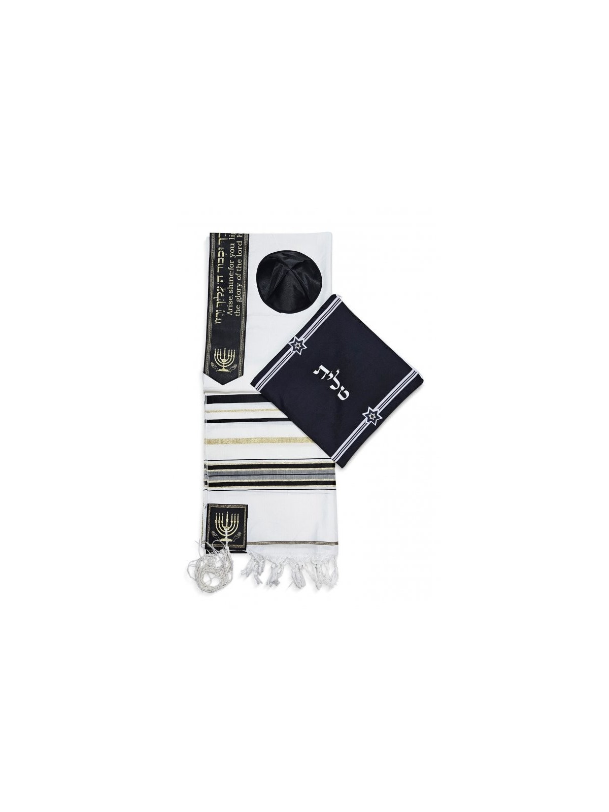 Ateret Ensemble de Talit Acrylique Motif Menorah et Bible... | Talits modernes