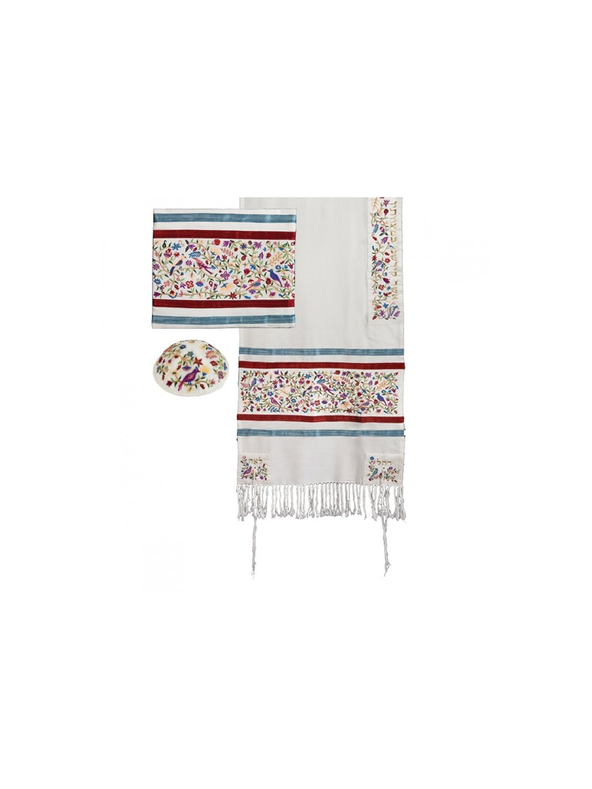 Ensemble de Talit Brodé Yair Emanuel Oiseaux... | Cadeau juif d'Israël