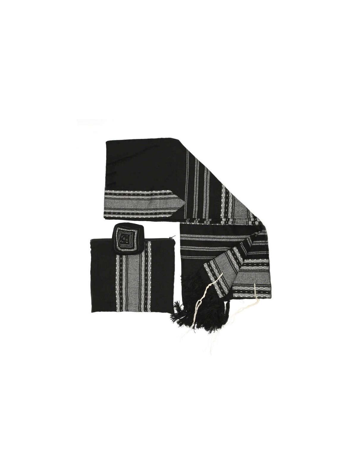 Gabrieli Tissé à la main Samuel T-shirt en laine noire... | Talit tissé à la main Gabrieli