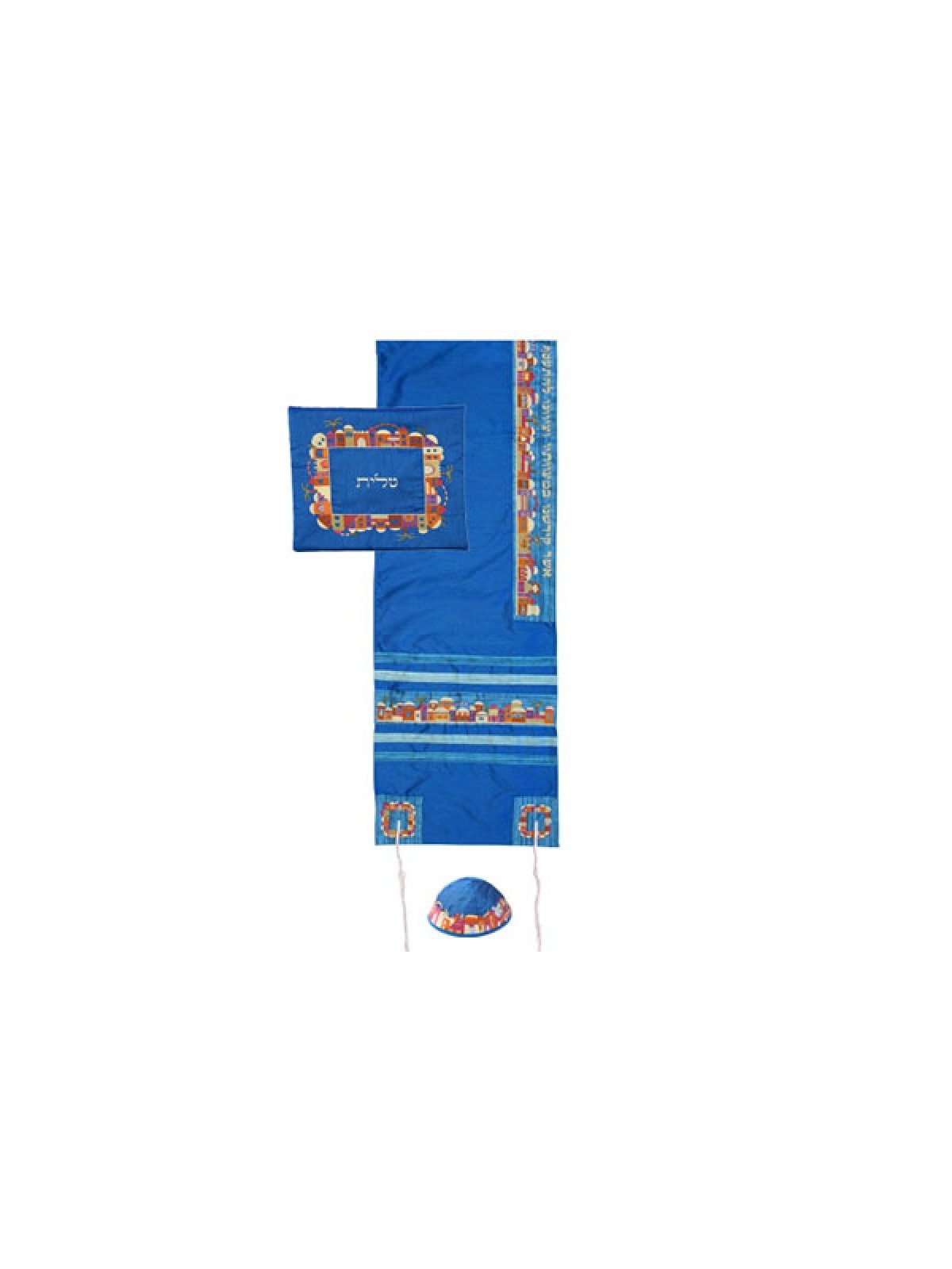 Tapis Brodé Polysilk Bleu Yair Emanuel... | Cadeau juif d'Israël