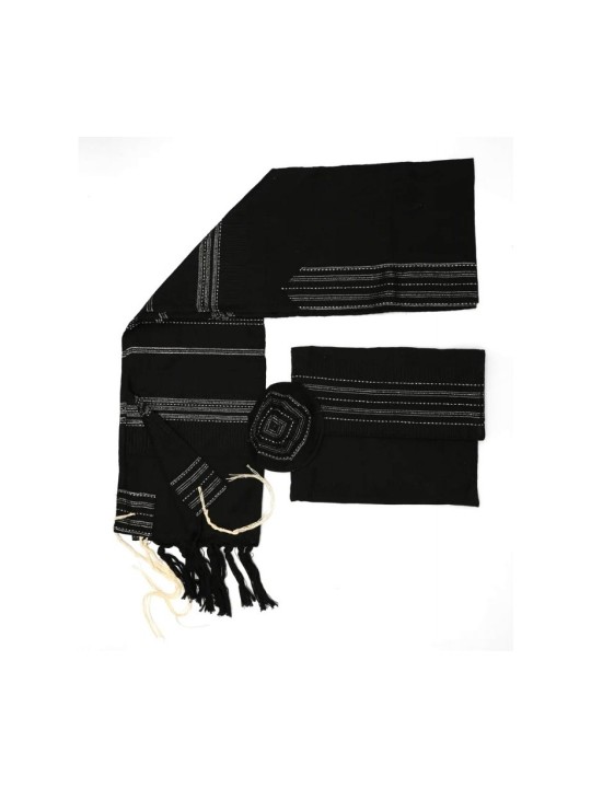 Gabrieli Collier Elia en soie noir tissé à la main... | Talit tissé à la main Gabrieli