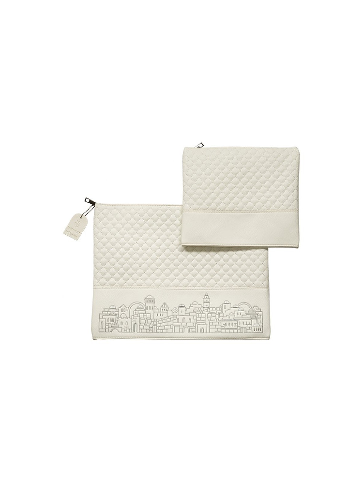 Talit et Tefillin en faux cuir blanc cassé... | Sacs Talit et Téfilines
