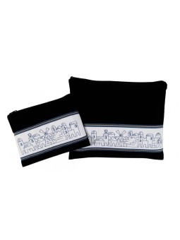 Ronit Gur Talit et Tefillin en velours bleu marine... | Sacs Talit et Téfilines