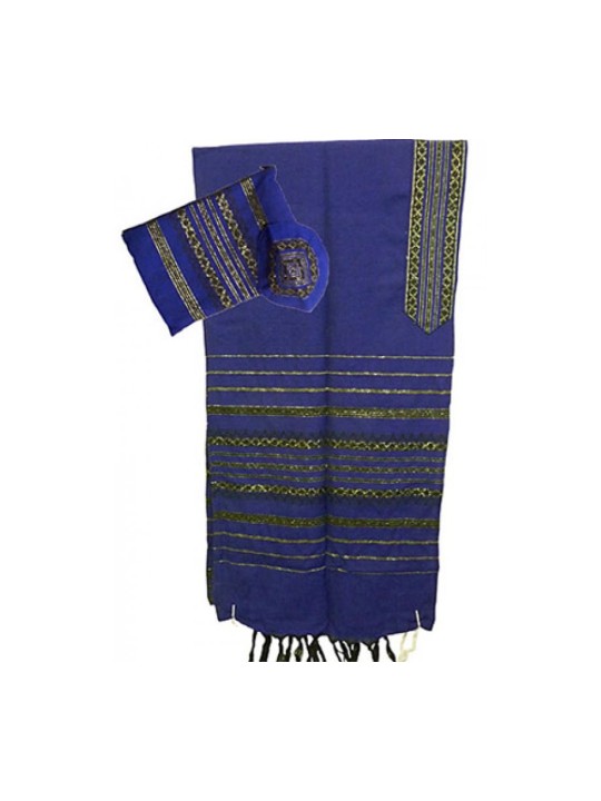 Gabrieli Taleau en laine bleu royal tissé à la main... | Talit tissé à la main Gabrieli