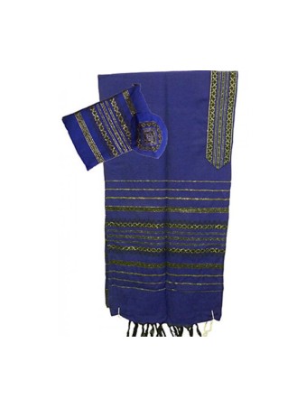 Gabrieli Taleau en laine bleu royal tissé à la main... | Talit tissé à la main Gabrieli