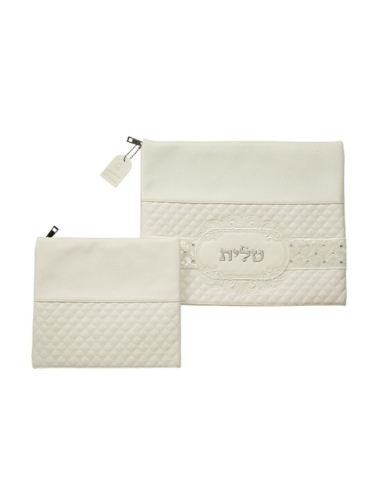 Ensemble de sacs Talit Tefillin en simili cuir blanc... | Sacs Talit et Téfilines