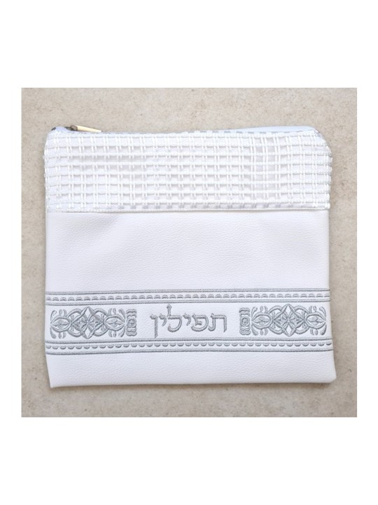 Ensemble de sacs Talit et Tefillin en faux blanc cassé... | Sacs Talit et Téfilines