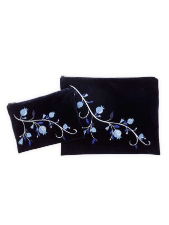 Ronit Gur Ensemble de sacs de talit en velours bleu marine brodé... | Sacs Talit et Téfilines