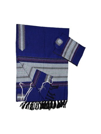 Gabrieli Taleau en laine bleu royal tissé à la main... | Talit tissé à la main Gabrieli