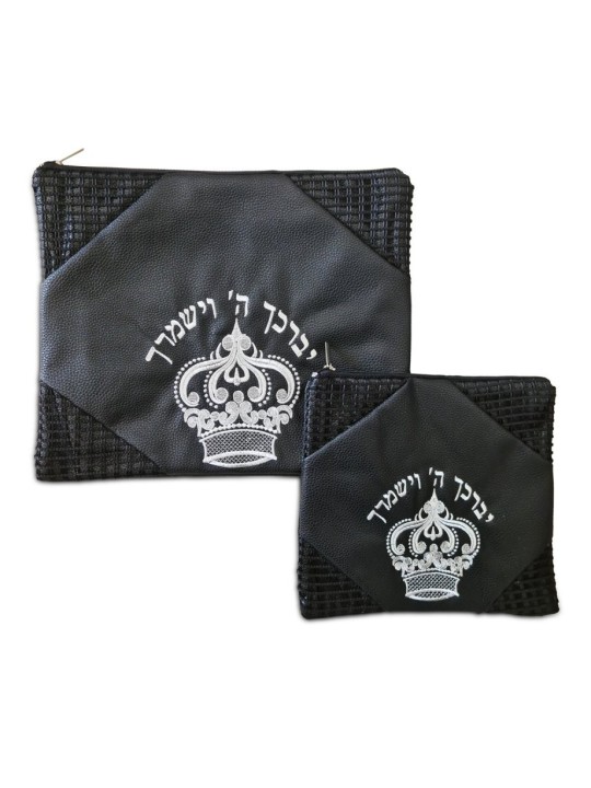 תיק טלית ותפילין דמוי עור שחור ... | תיקי טלית ותפילין