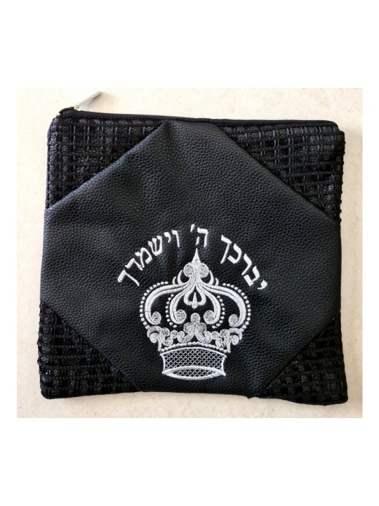 תיק טלית ותפילין דמוי עור שחור ... | תיקי טלית ותפילין
