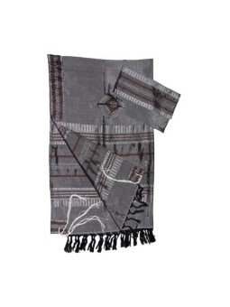 Talit gris en soie tissé à la main Gabrieli... | Talit tissé à la main Gabrieli