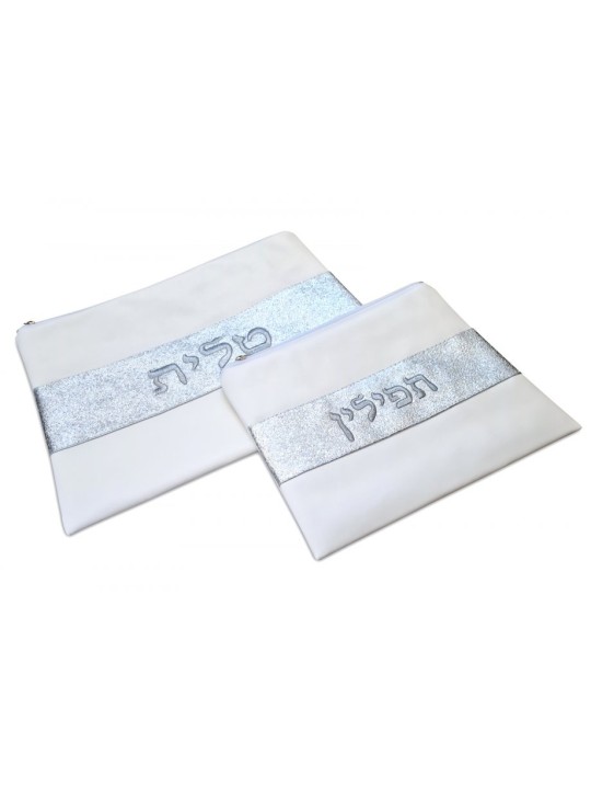 Talit et Tefillin en faux cuir blanc cassé... | Sacs Talit et Téfilines
