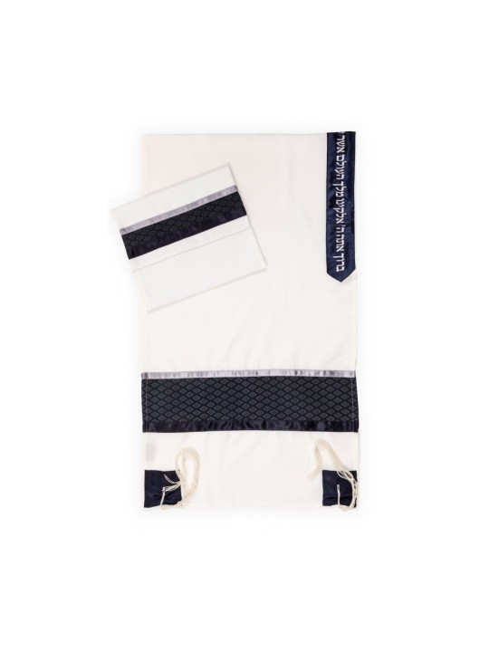 Ensemble de talit Ronit Gur avec motif diamant argenté sur... | Talits modernes