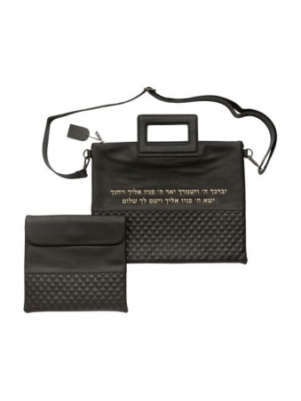 Sac Talit Tefillin en simili cuir noir Sh... | Cadeau juif d'Israël