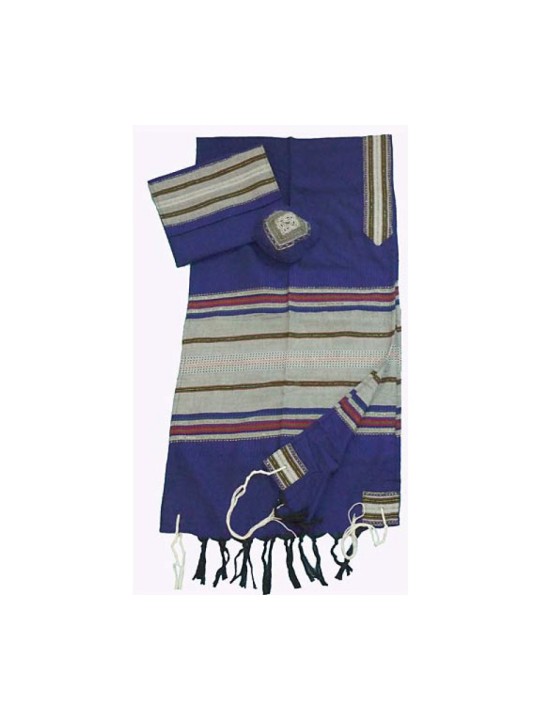 Gabrieli Talit bleu en coton tissé à la main... | Talit tissé à la main Gabrieli