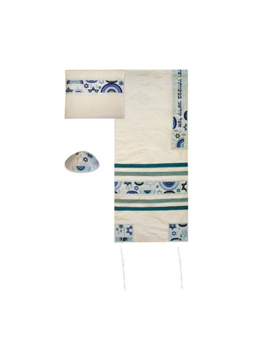 Yair Emanuel White Polysilk Tallit Set Em... | Jewish Gift from Israel