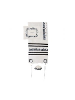 Ensemble de talit en polysoie blanc Yair Emanuel Em... | Cadeau juif d'Israël