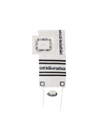 Ensemble de talit en polysoie blanc Yair Emanuel Em... | Cadeau juif d'Israël