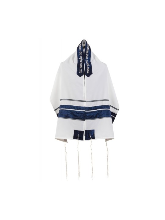 Talit blanc avec rayures froissées bleues par Roni... | Talits modernes
