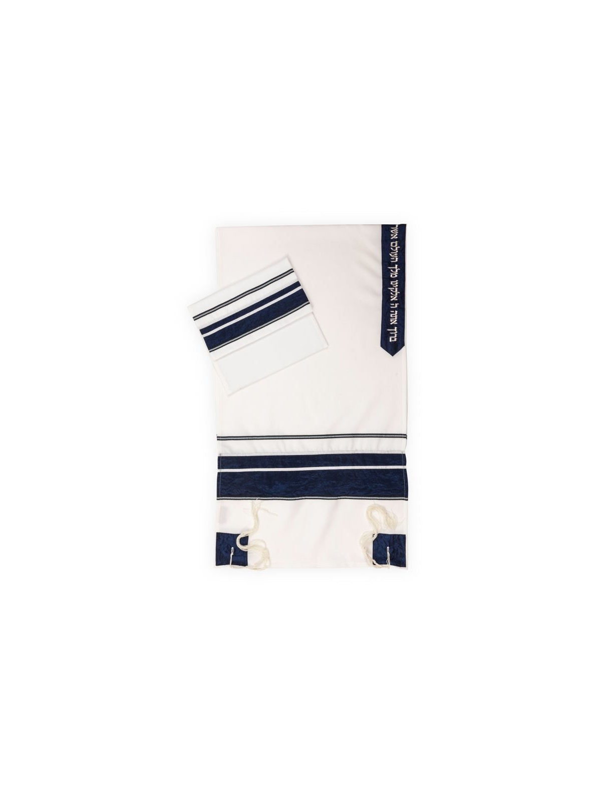 Talit blanc avec rayures froissées bleues par Roni... | Talits modernes