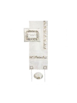 Ensemble de talit en polysoie blanc Yair Emanuel Em... | Cadeau juif d'Israël