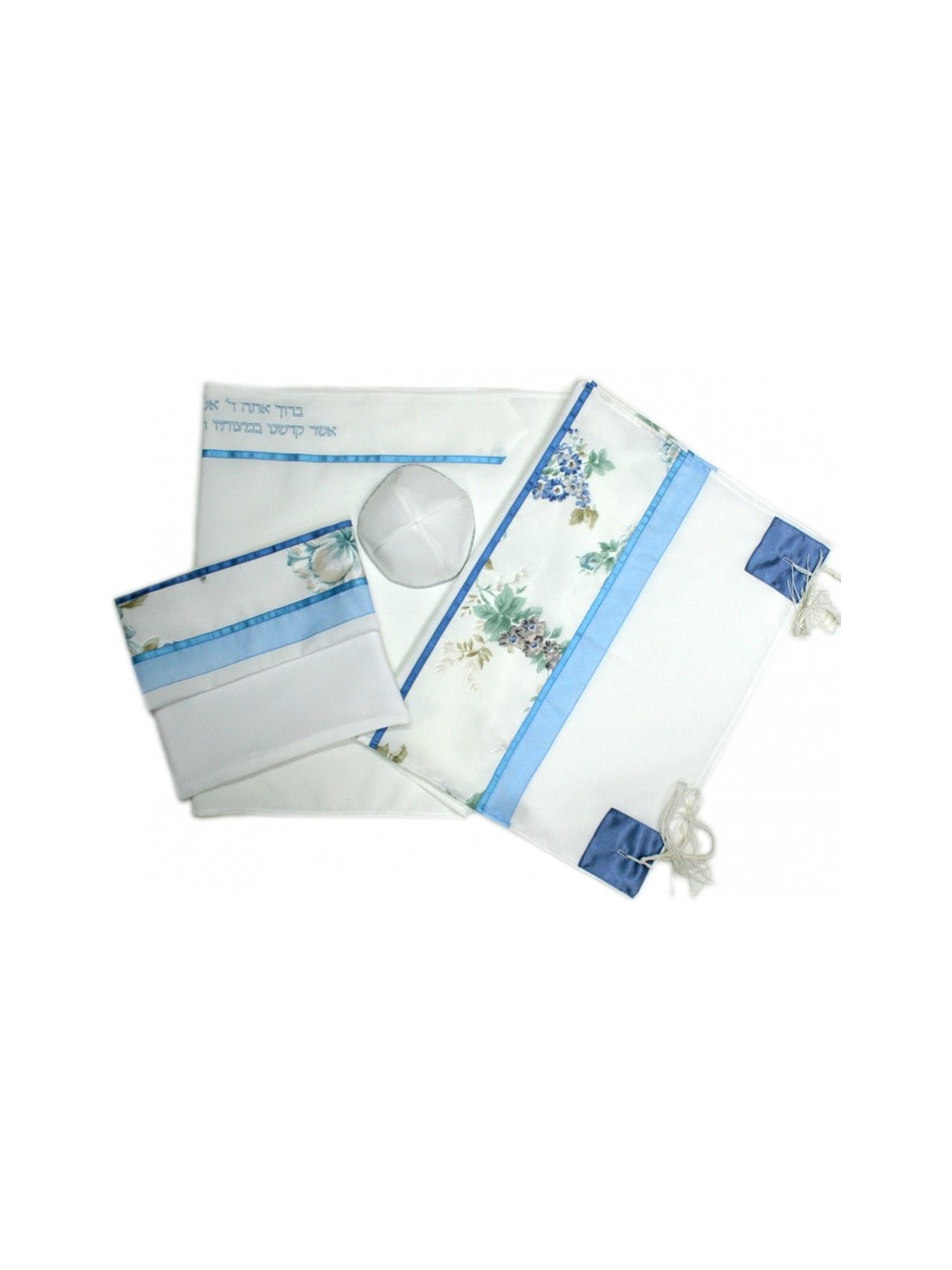 Ronit Gur Tallit Set Off Blanc avec Bleu... | Cadeau juif d'Israël