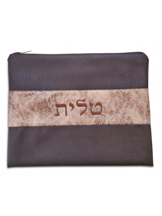 Talli en simili cuir marron chocolat bicolore... | Sacs Talit et Téfilines