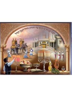 Affiche murale colorée plastifiée Chanukah Im... | Musique et cadeaux de Hanoukka