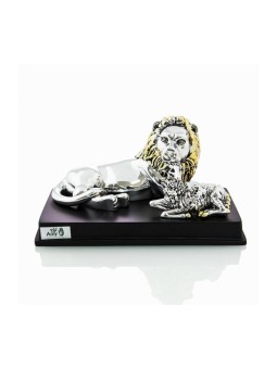 Figurine plaquée argent avec des accents dorés Lion et agneau... | Figurines