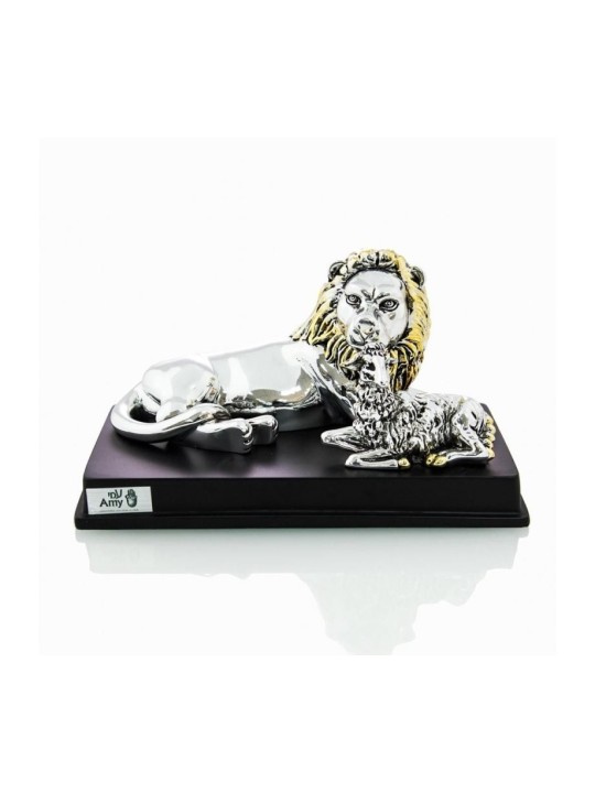Figurine plaquée argent avec des accents dorés Lion et agneau... | Figurines