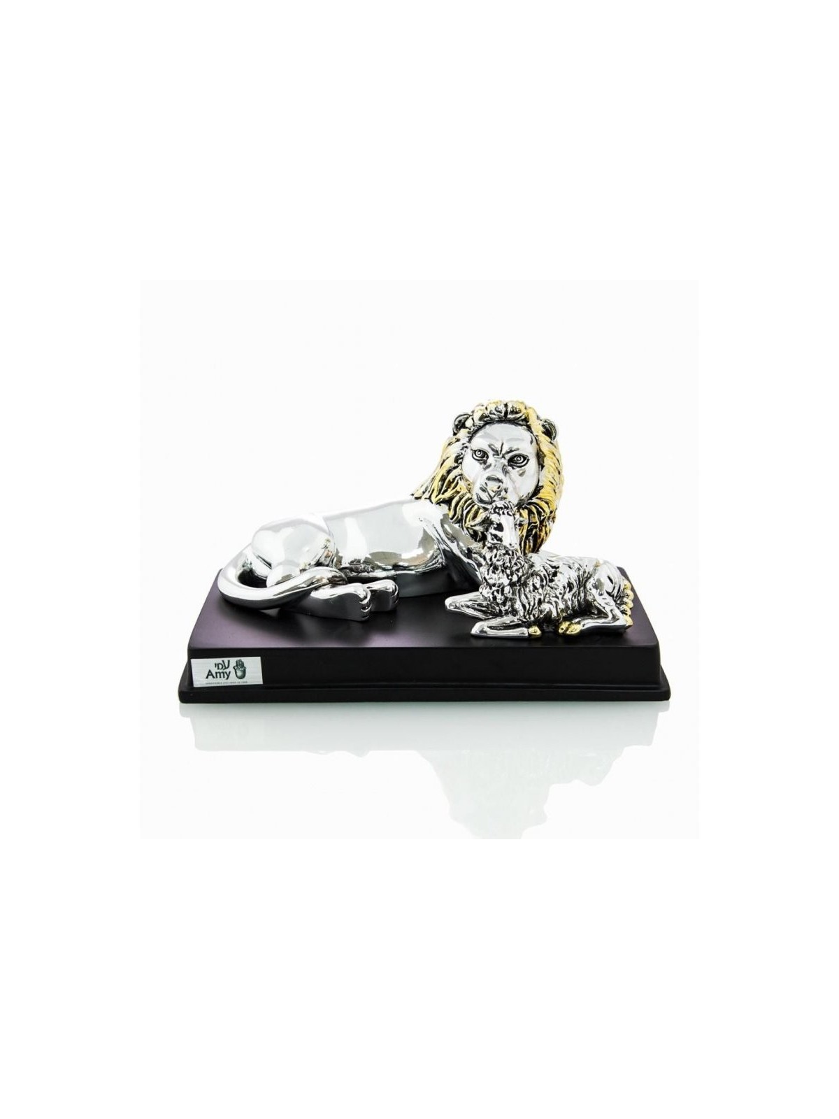 Figurine plaquée argent avec des accents dorés Lion et agneau... | Figurines