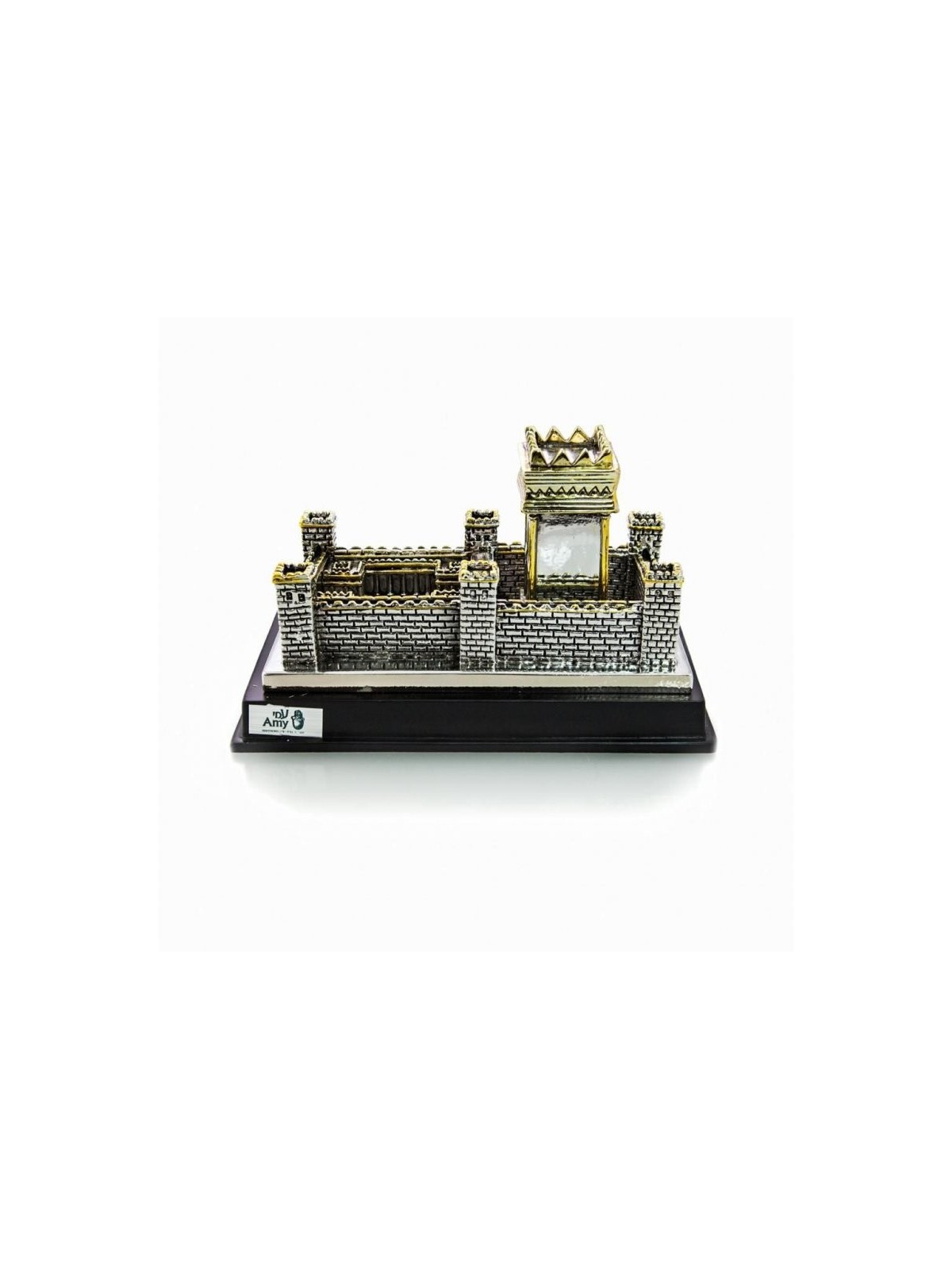 Image of Beit Hamikdash Temple on Wood Base Silver Plat... | Figurines
