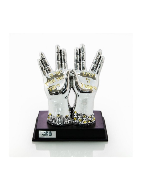 Figurine plaquée argent avec accents dorés sur base en bois H... | Figurines