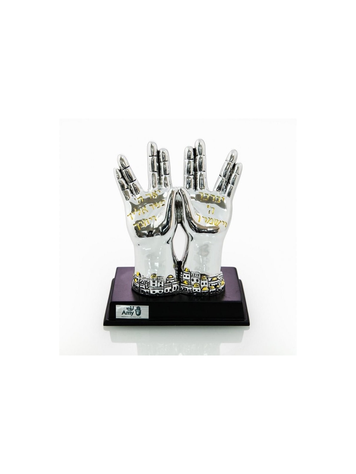 Figurine plaquée argent avec accents dorés sur base en bois H... | Figurines