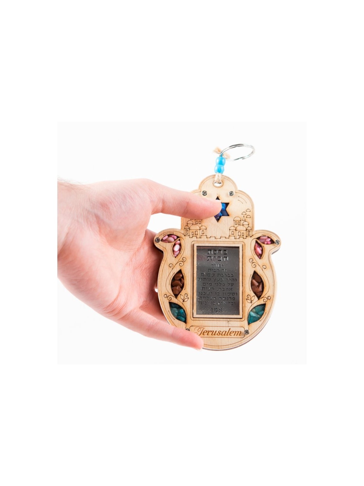 Wood Hamsa for Wall with Hebrew Home Blessing Semi ... | Home Blessing