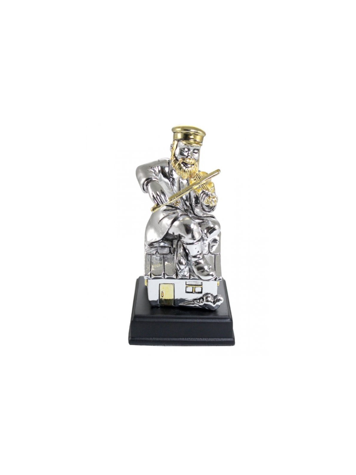 Figurine en polyrésine argentée Hassid sur le toit jouant du violon... | Figurines