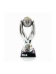 Hands Holding Jerusalem Globe on Wood Base Silver Plate... | Figurines